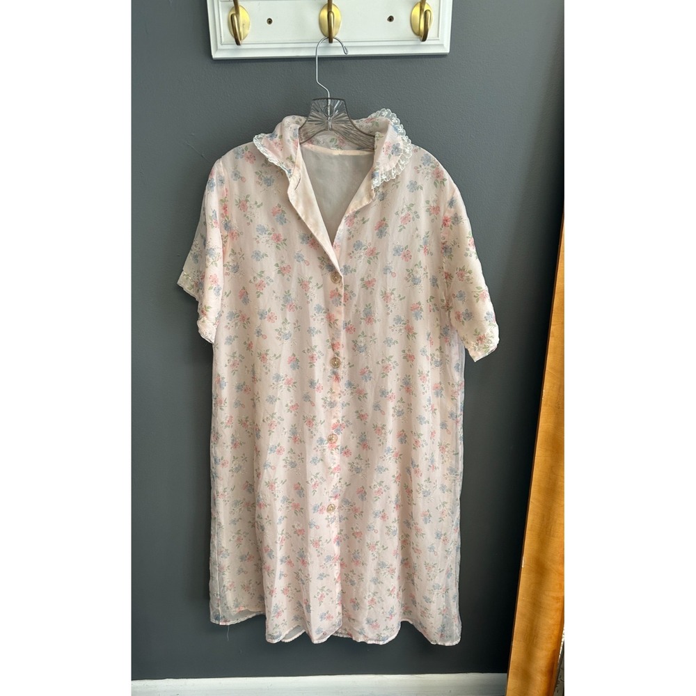 Vintage Handmade Floral Nightgown Womens Large House Coat Mumu Button Robe‎